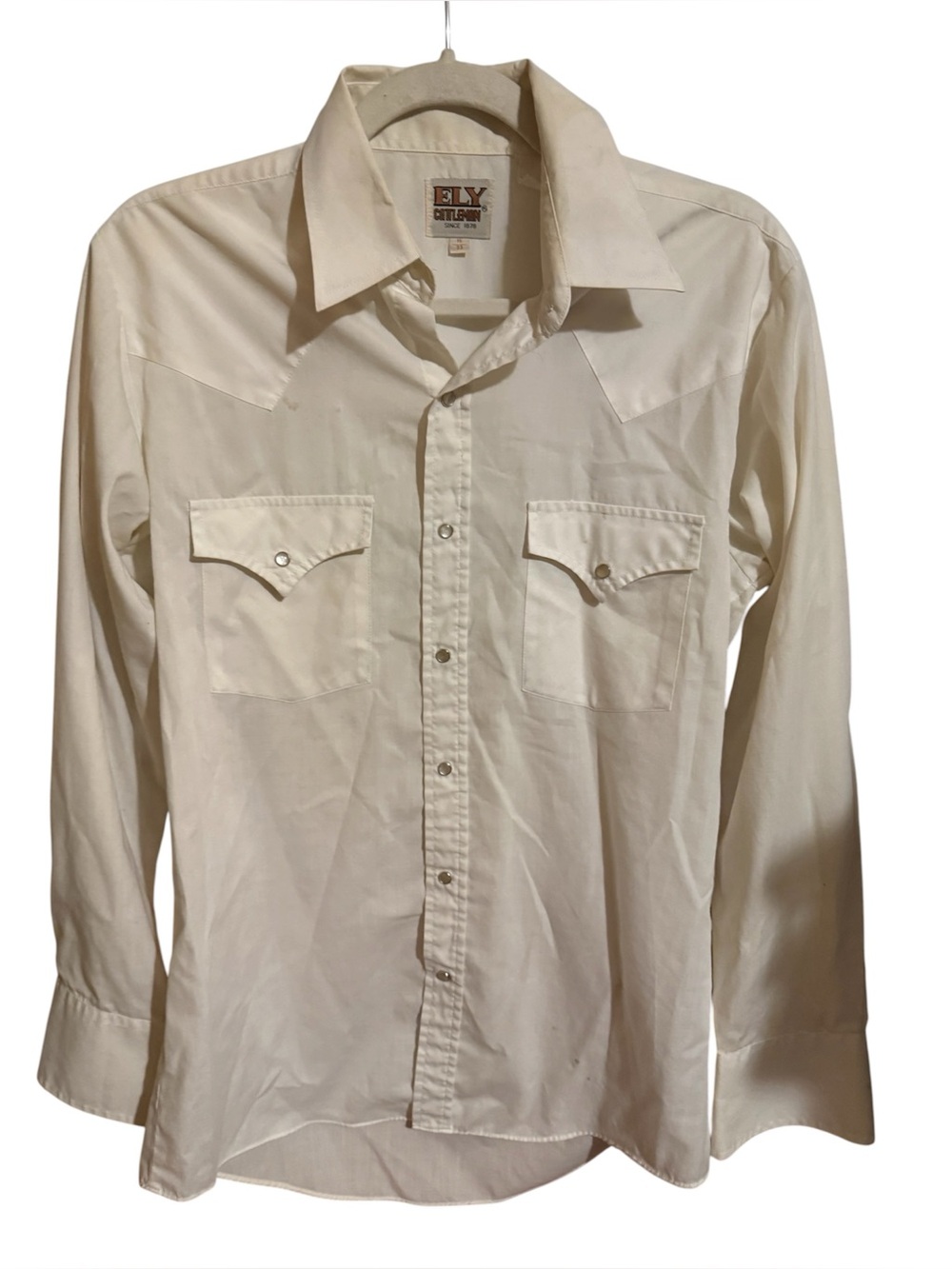 Vintage Classic Men's off White Western Shirt pearl snap by Ely Cattleman 15 33